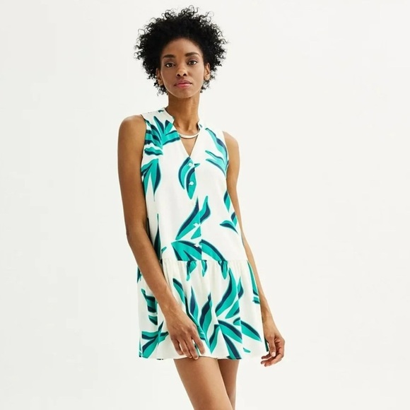 Nine West Tropical Green Leaf Sleeveless Ruffle Hem Mini Dress |Size Small (NWT) - Picture 12 of 12